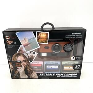 CYLO SwiftShot Reusable 35mm Film Camera Brown Fixed Focus Automatic Flash